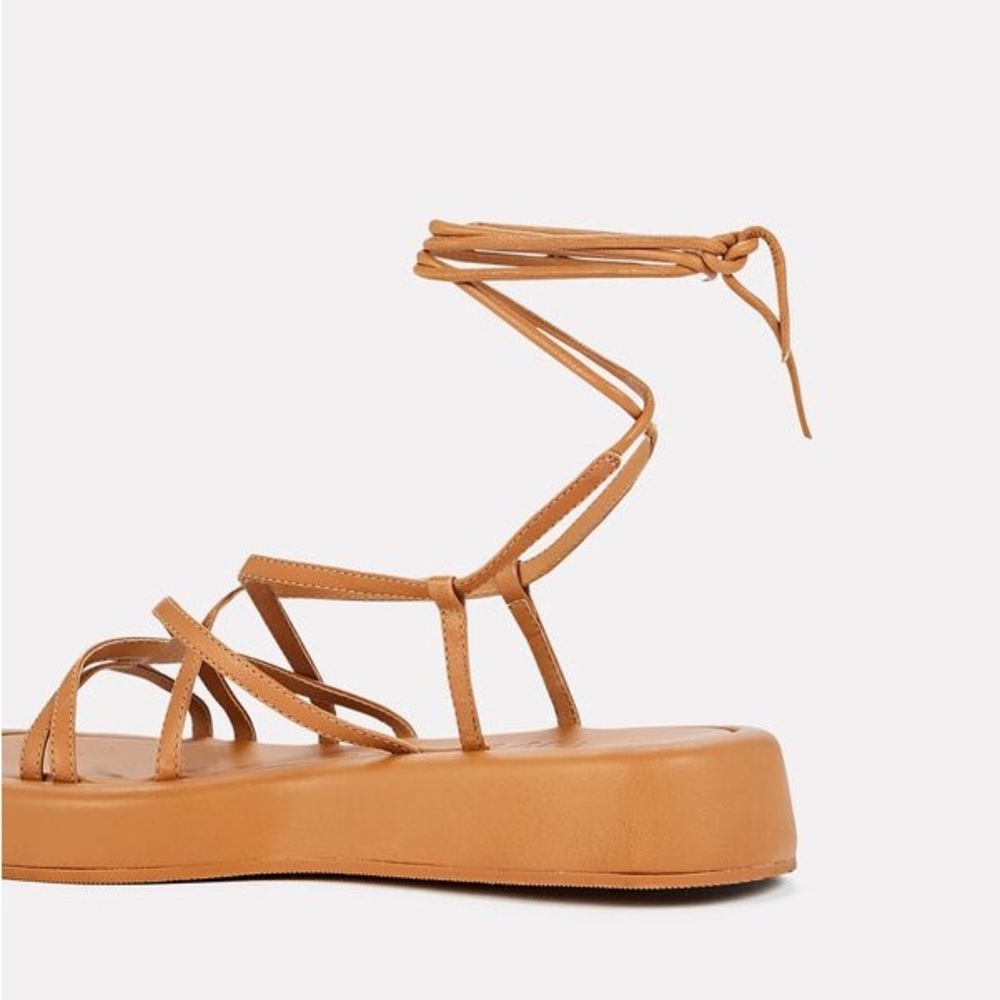 Loeffler Randall Brown Strappy Lace-Up Flat Sandals - Picture 9 of 10